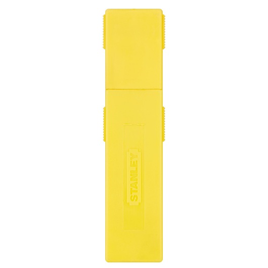 Photo of STANLEY 0-11-325 yellow blade dispenser, front view on white background.