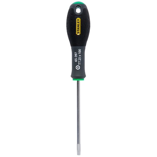 Stanley Torx screwdriver with black and green handle, model 0-65-397, for T25 screws.