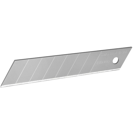 STANLEY 3-11-301 silver snap-off utility knife blade, angled design, photography on white background.