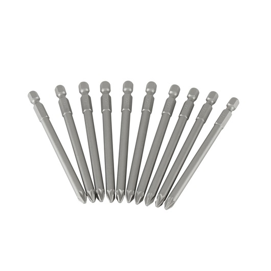 STANLEY 3-68-807 ten-piece Phillips screwdriver bit set, silver, flat lay on white background.