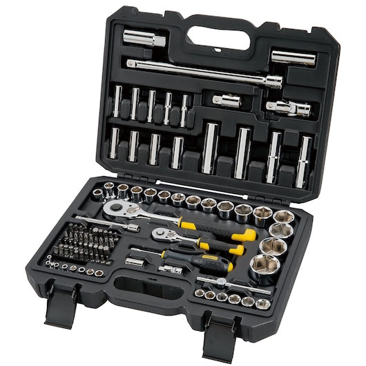 STANLEY® 1/4 inç ve 1/2 inç 72 Dişli Cırcır ve Lokma Seti, aksesuarlarla birlikte, 96 parça.