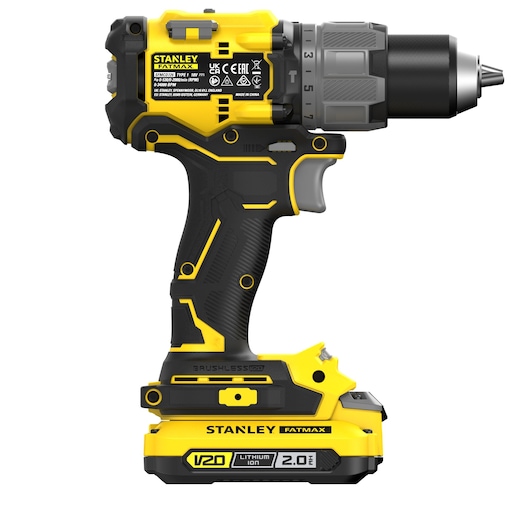 18V STANLEY® FATMAX® V20 Brushless Hammer Drill Driver with 2 x 2.0Ah Lithium Ion Batteries and Kit Box 