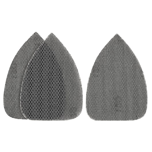 STANLEY STA39127 triangular mesh sanding sheets, set of four, black, photographed on white background.