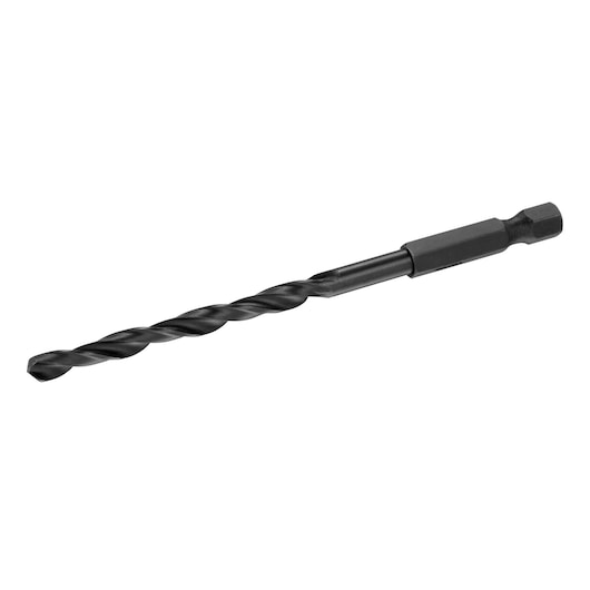 STANLEY STA50028 black hex shank drill bit, side angle, suitable for power drills.