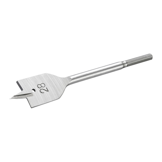 STANLEY STA52060 flat wood drill bit, silver finish, 28mm size, side angle on white background.