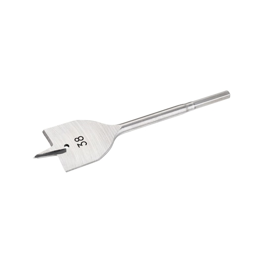 STANLEY STA52205 flat wood drill bit, silver color, photographed from side on white background.