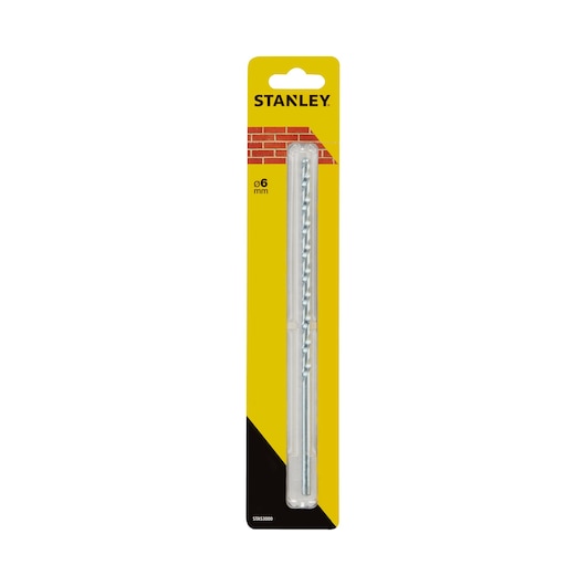 STANLEY STA53000 masonry drill bit, 6mm, in yellow retail packaging, front view.