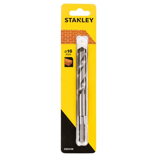 STANLEY STA53140 masonry drill bit 16mm, front view in retail packaging, yellow and black card.