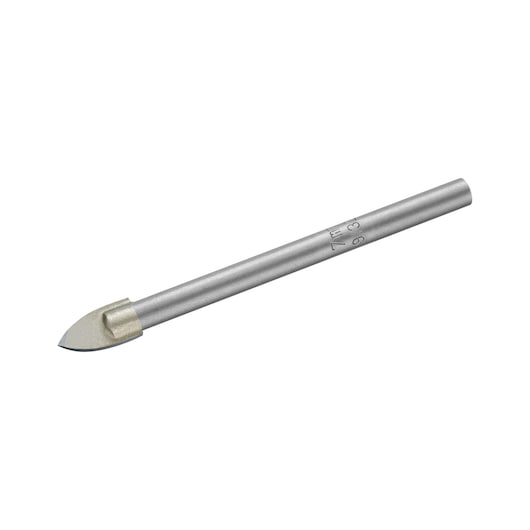 STANLEY STA53249-QZ silver tile drill bit, side view, visible pointed tip and cylindrical shaft on white background.