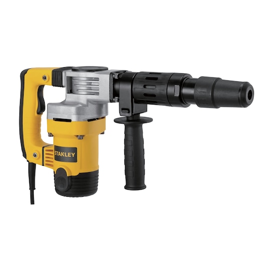 STANLEY STHM5KS corded demolition hammer, yellow and black, side view, photography on white background.