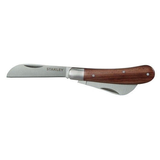 Stanley folding pocket knife with stainless steel blade and wooden handle.
