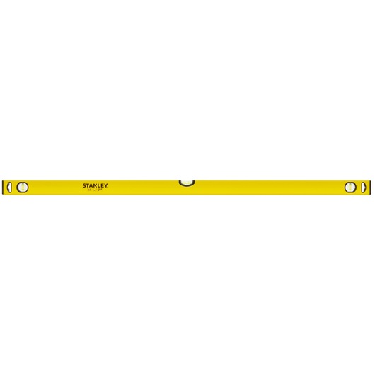 Yellow Stanley spirit level with three vials for precise measuring, ideal for photography and construction tasks.