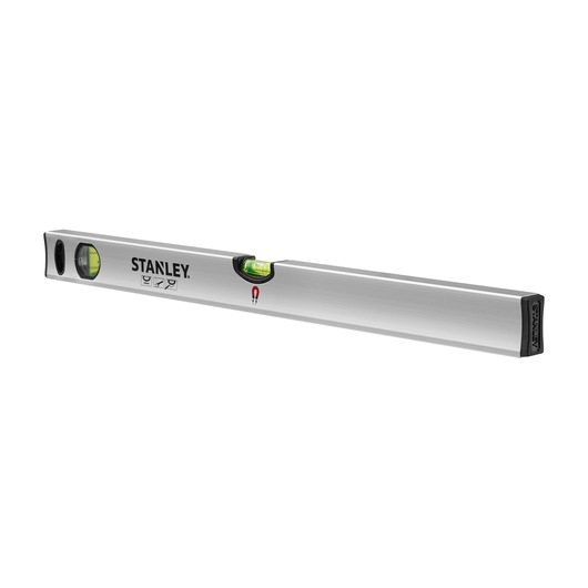 Stanley metal spirit level with bubble vials for measuring horizontal or vertical alignment.